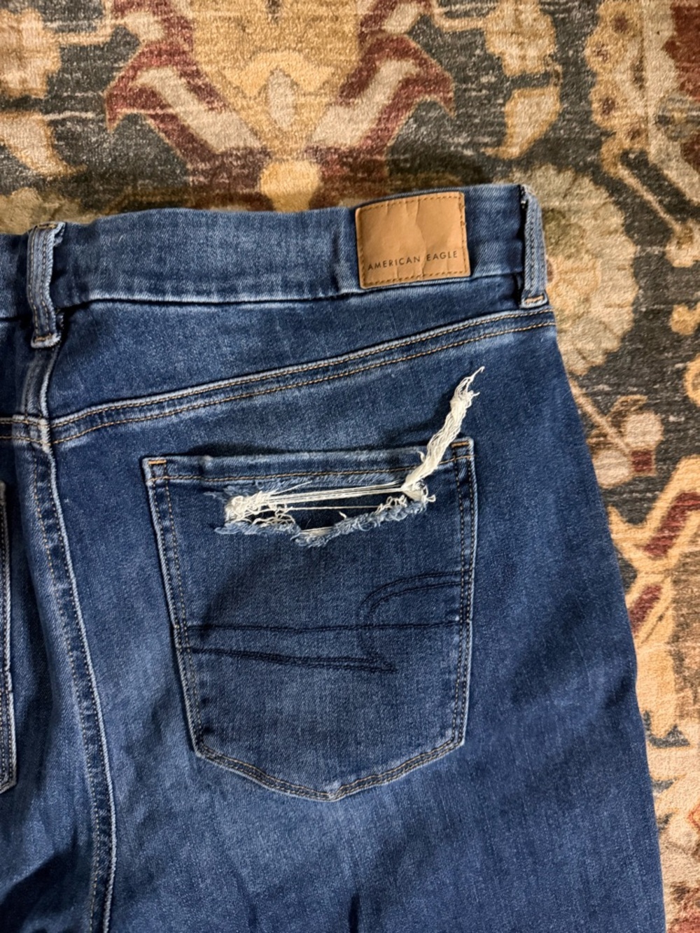 American Eagle Dark Wash Distressed Curvy Jegging - Picture 8 of 10